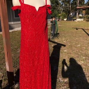 Screaming Holiday! Bright Red Candalite Maxi Gown Floral Pattern SL NWT
